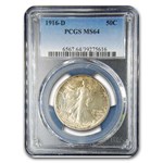 1916-D Walking Liberty Half Dollar MS-64 PCGS