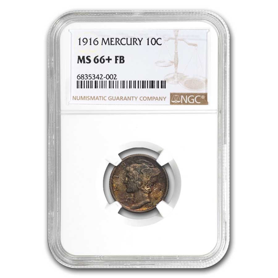 1916 Mercury Dime MS-66+ NGC (FB, Toned)