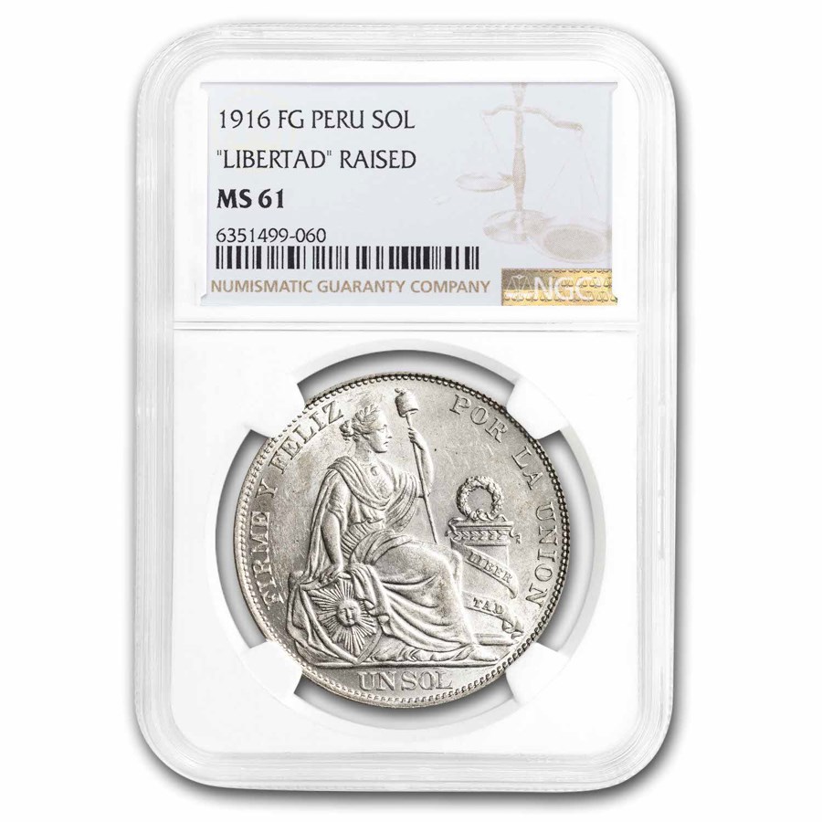 1916 Peru Silver 1 Sol MS-61 NGC (LIBERTAD Raised)