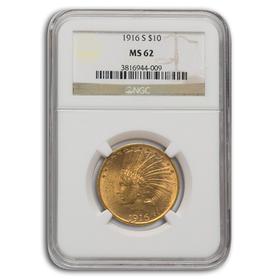 1916-S $10 Indian Gold Eagle MS-62 NGC