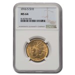 1916-S $10 Indian Gold Eagle MS-64 NGC