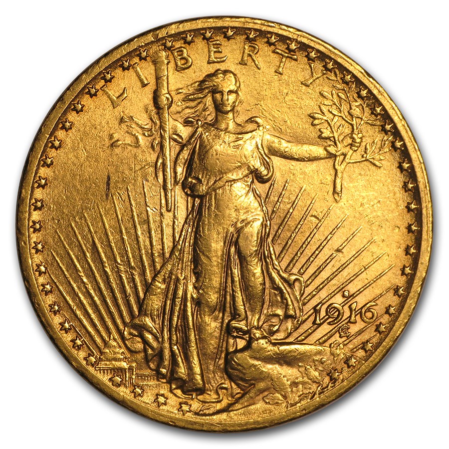 1916-S $20 St Gaudens Gold Double Eagle AU