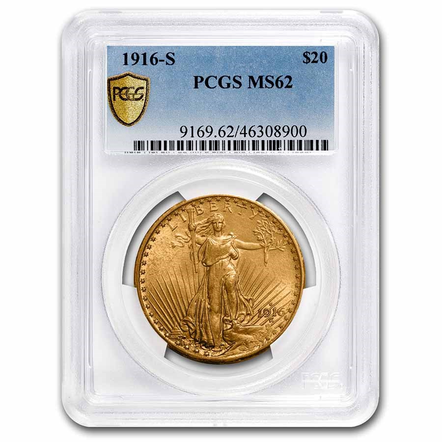 1916-S $20 St Gaudens Gold Double Eagle MS-62 PCGS