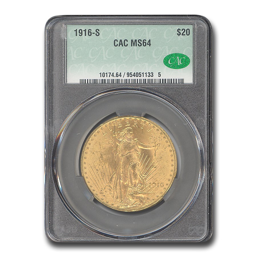 1916-S $20 St Gaudens Gold Double Eagle MS-64 CACG