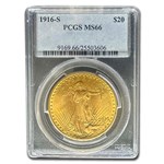 1916-S $20 St Gaudens Gold Double Eagle MS-66 PCGS