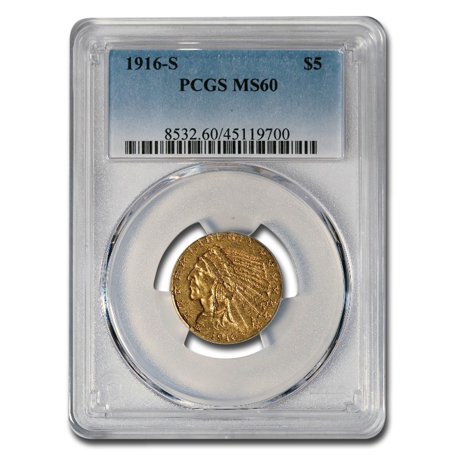 Buy 1916-S $5 Indian Gold Half Eagle MS-60 PCGS | APMEX