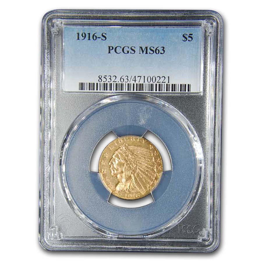 1916-S $5 Indian Gold Half Eagle MS-63 PCGS
