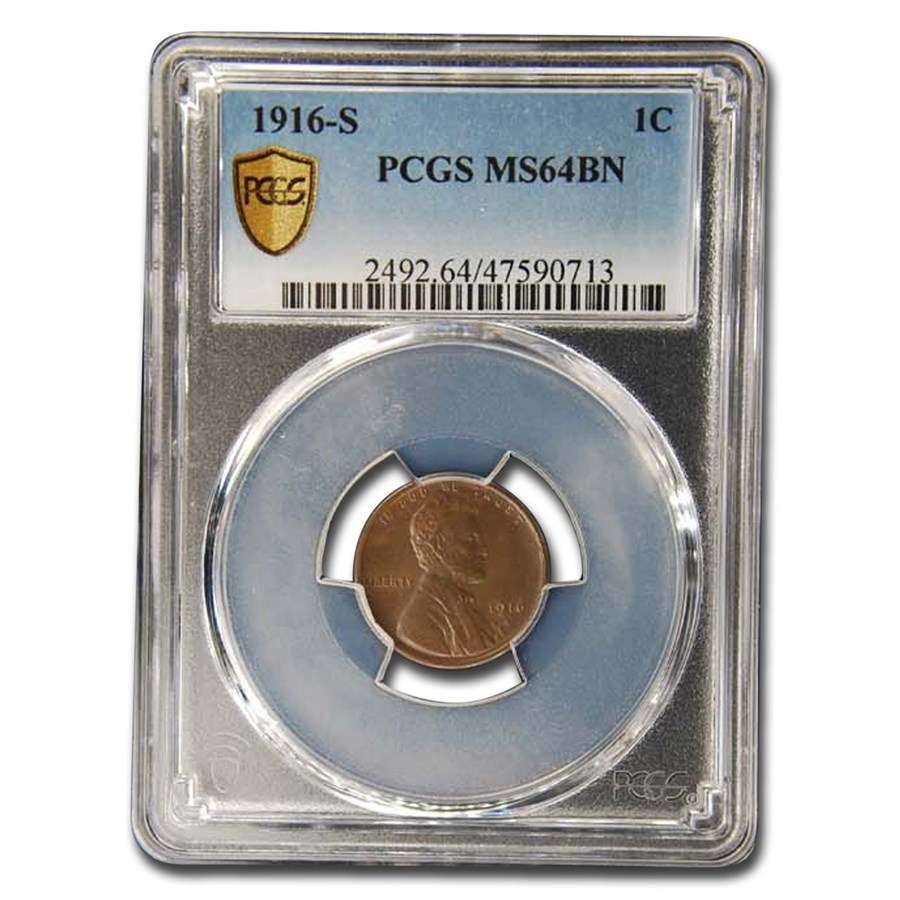 1916-S Lincoln Cent MS-64 PCGS (Brown)