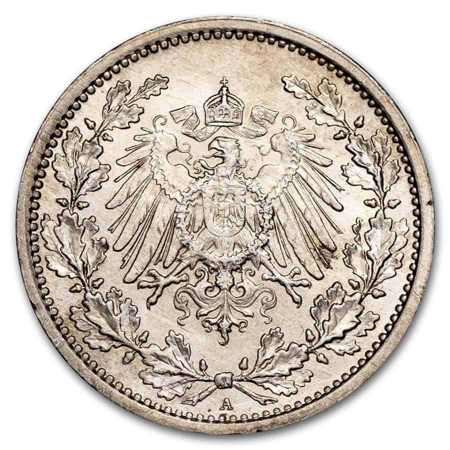 1917-A German Empire Silver 1/2 Mark Wilhelm II BU