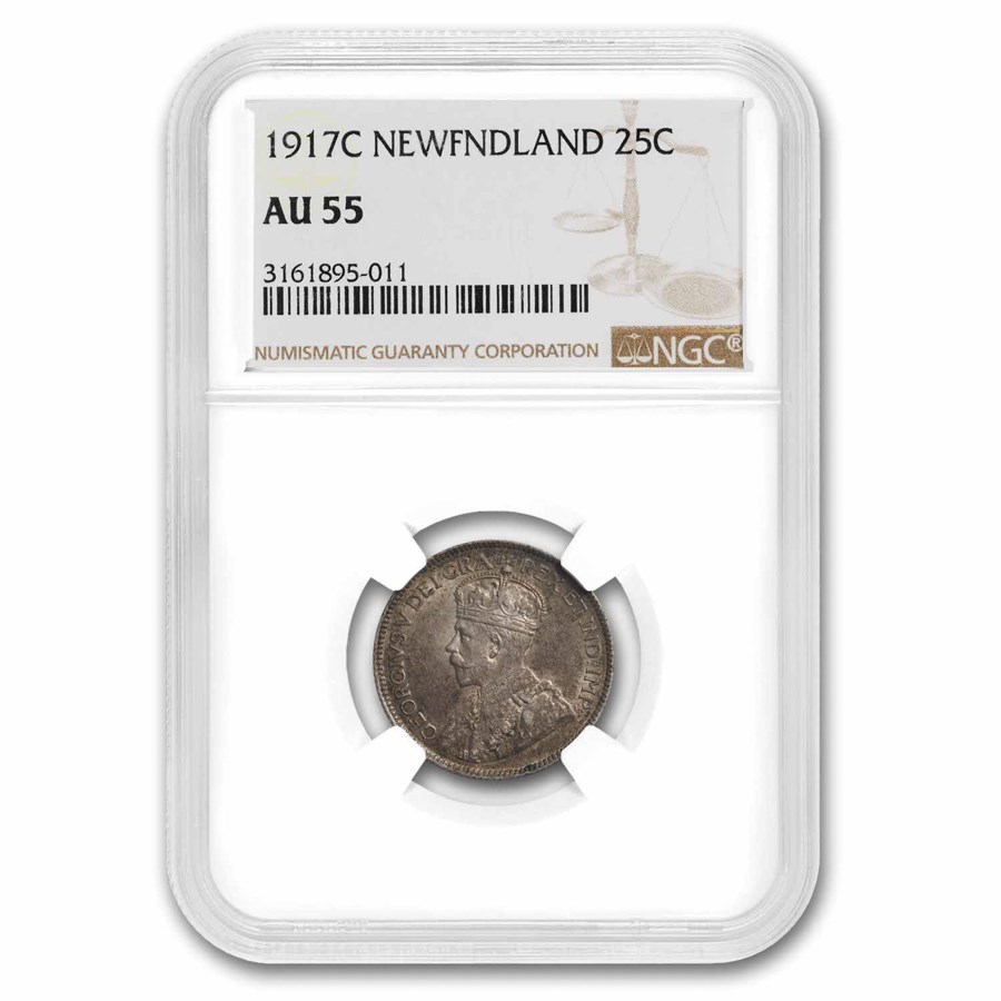 1917-C Newfoundland Silver 25 Cents George V AU-55 NGC