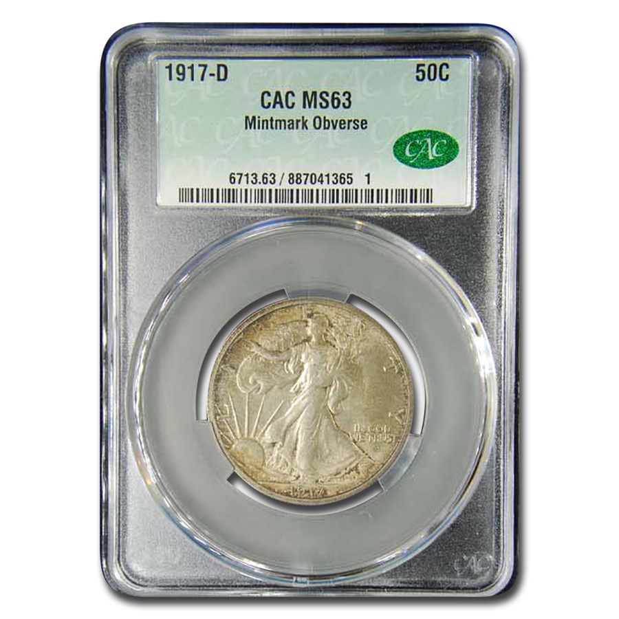 1917-D Obverse Walking Liberty Half Dollar MS-63 CACG