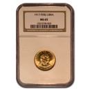 1917 Peru Gold 1 Libra MS-65 NGC