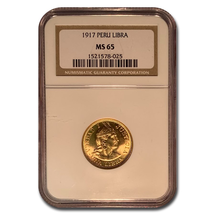 1917 Peru Gold 1 Libra MS-65 NGC