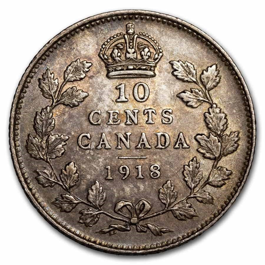 1918 Canada Silver 10 Cents George V AU