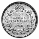 1918 Canada Silver 5 Cents George V AU