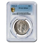 1918-D Walking Liberty Half Dollar MS-64 PCGS