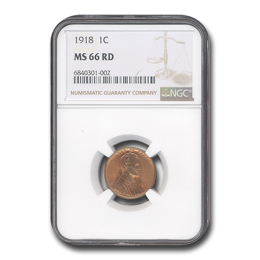 1918 Lincoln Cent MS-66 NGC (Red)