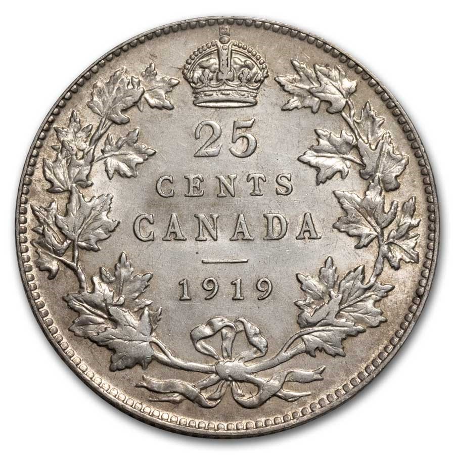 1919 Canada Silver 25 Cents George V AU