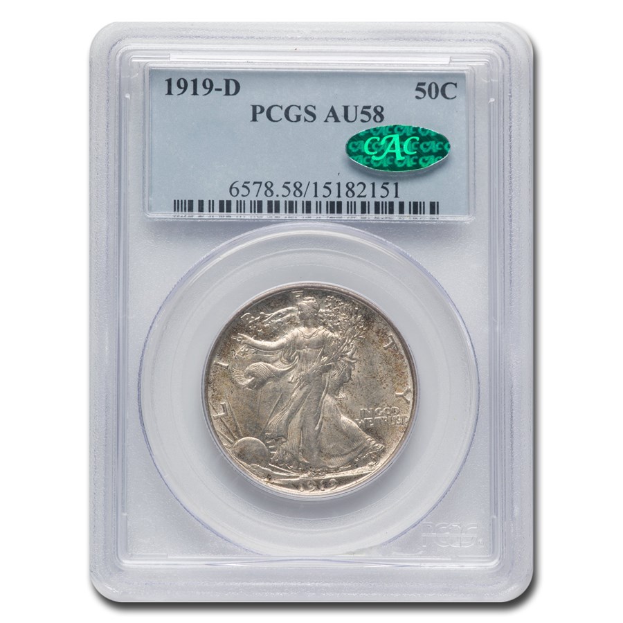 1919-D Walking Liberty Half Dollar AU-58 PCGS CAC