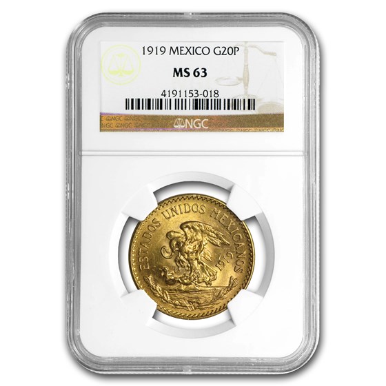 Buy 1919 Mexico Gold 20 Pesos MS-63 NGC | APMEX