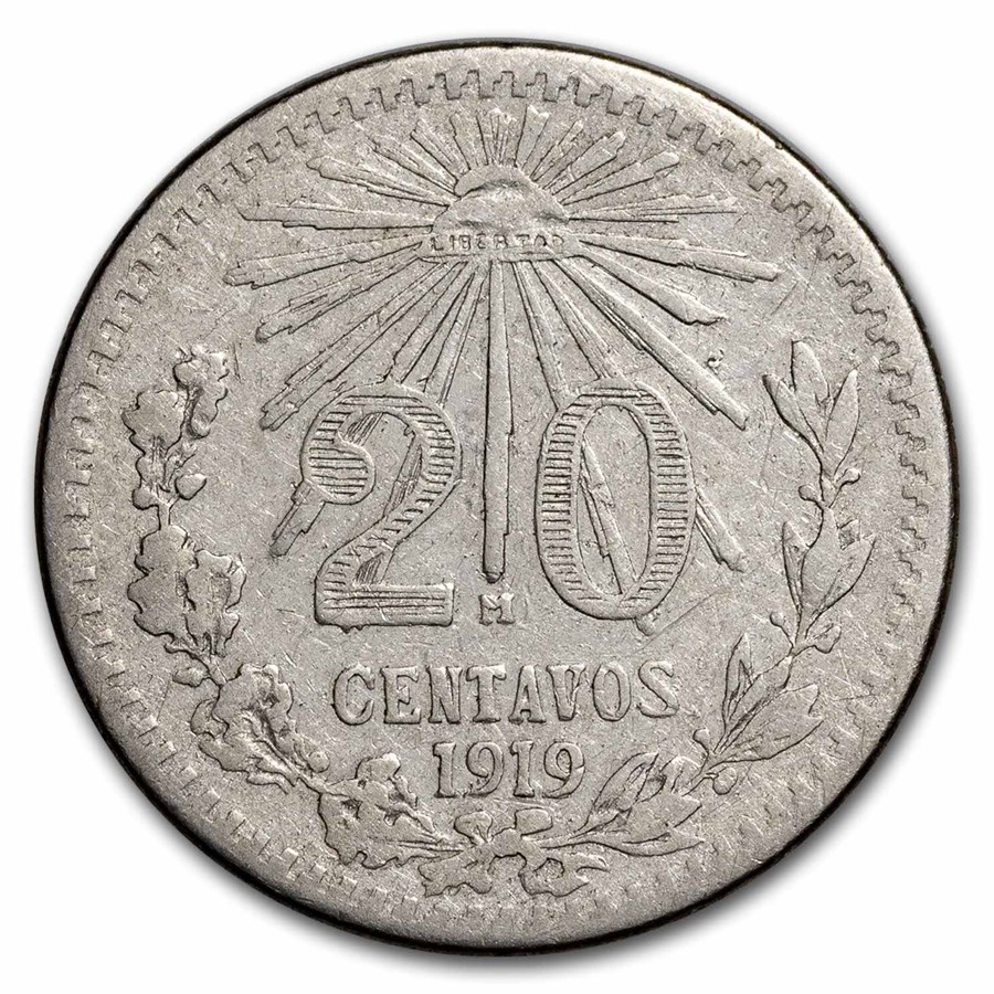 1919 Mexico Silver 20 Centavos Avg Circ