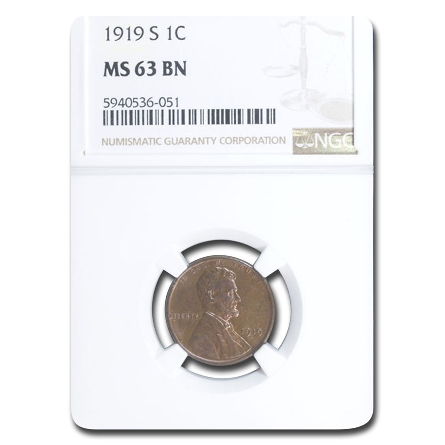 1919-S Lincoln Cent MS-63 NGC (Brown)