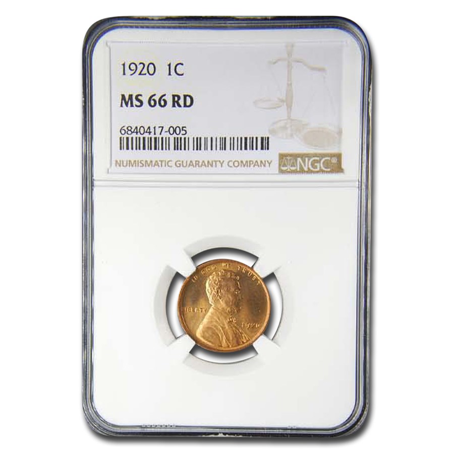 1920 Lincoln Cent MS-66 NGC (Red)