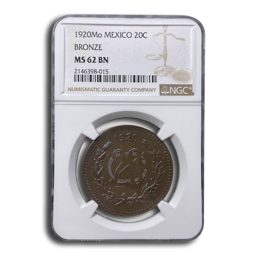 1920-Mo Mexico 20 Centavos MS-62 NGC (Brown)