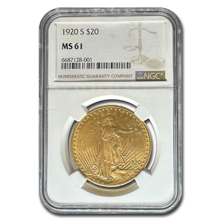 1920-S $20 Saint-Gaudens Gold Double Eagle MS-61 NGC