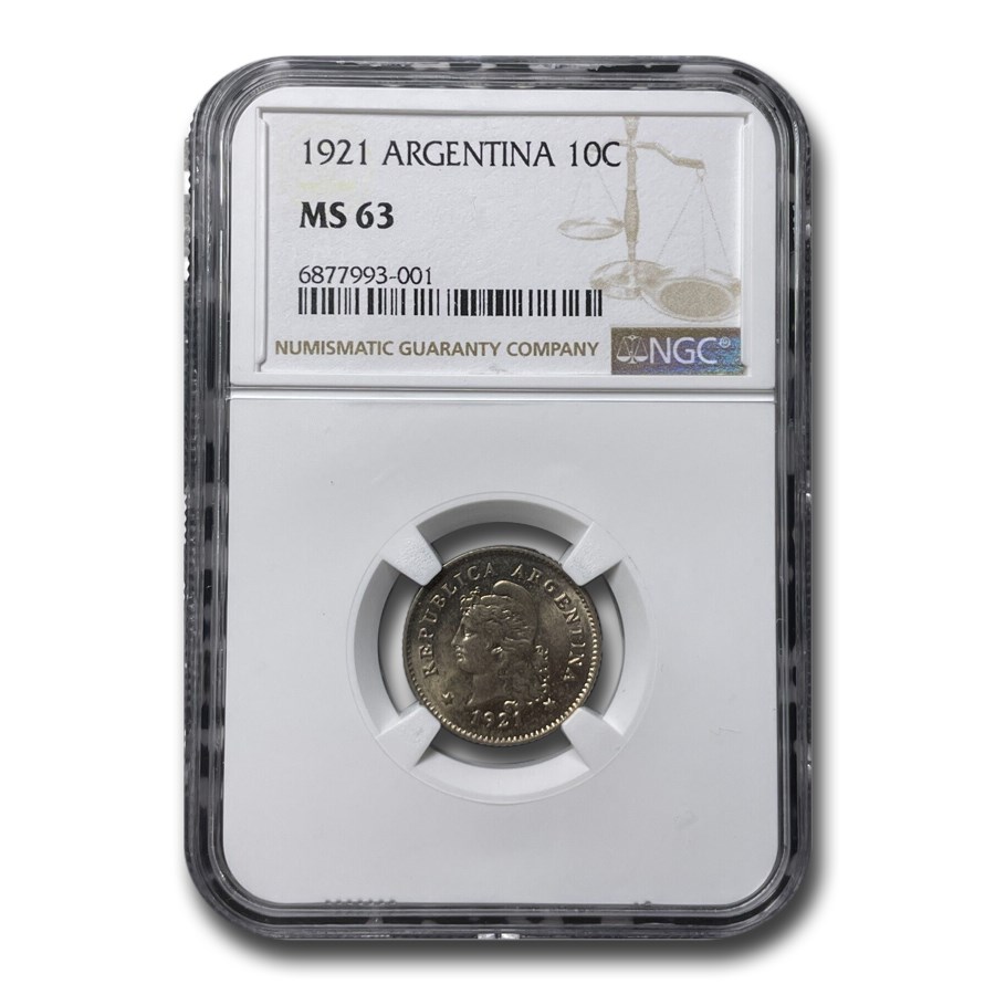 1921 Argentina 10 Centavos MS-63 NGC