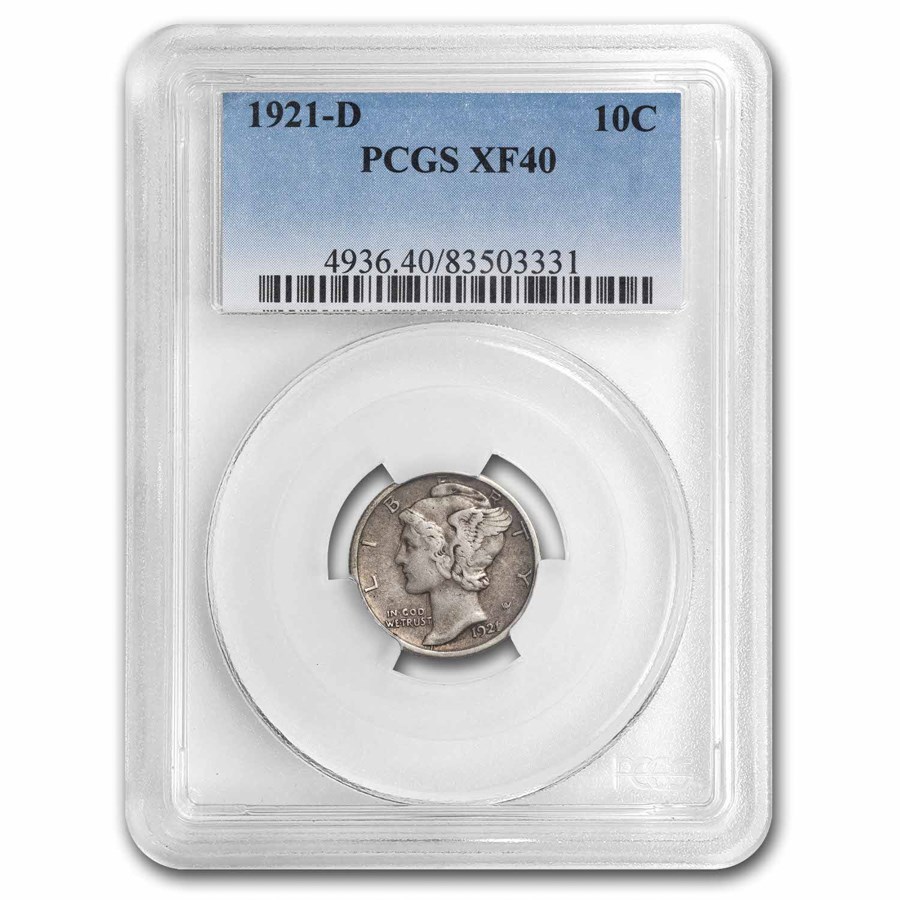 1921-D Mercury Dime XF-40 PCGS