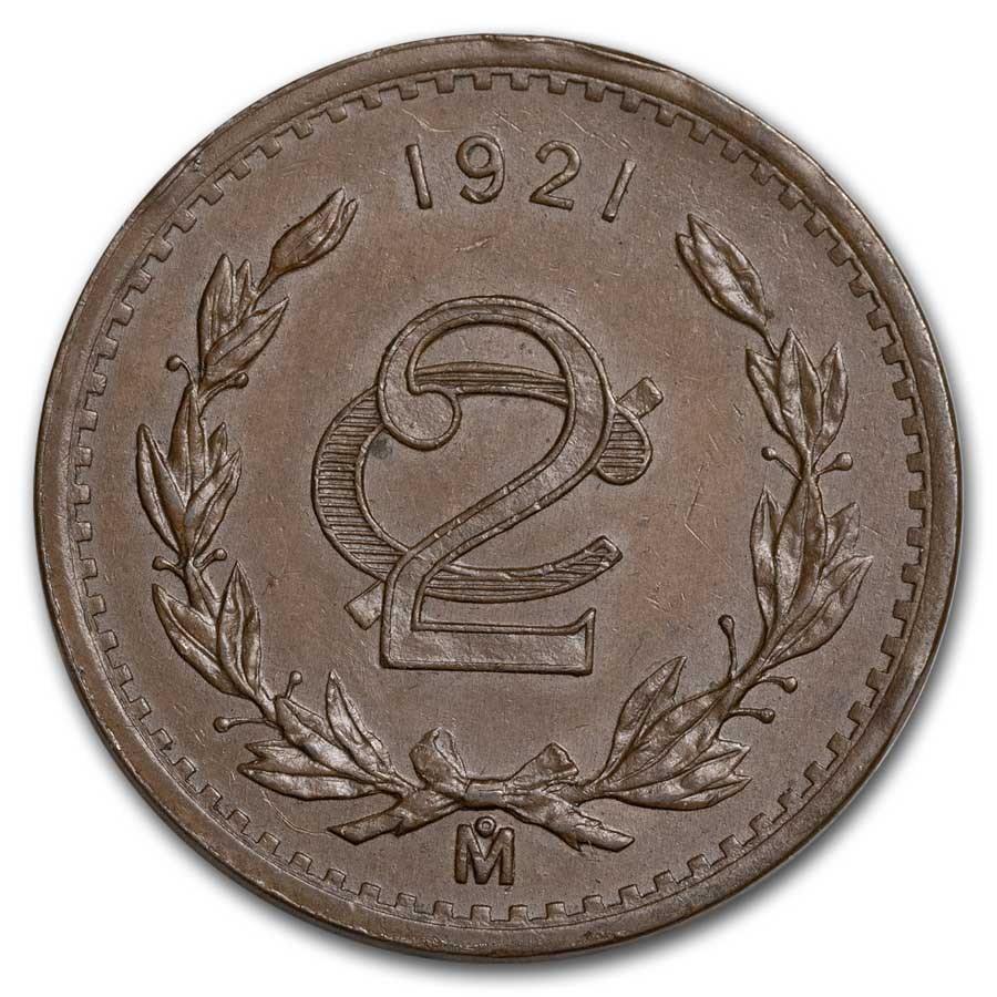 1921 Mexico Bronze 2 Centavos AU