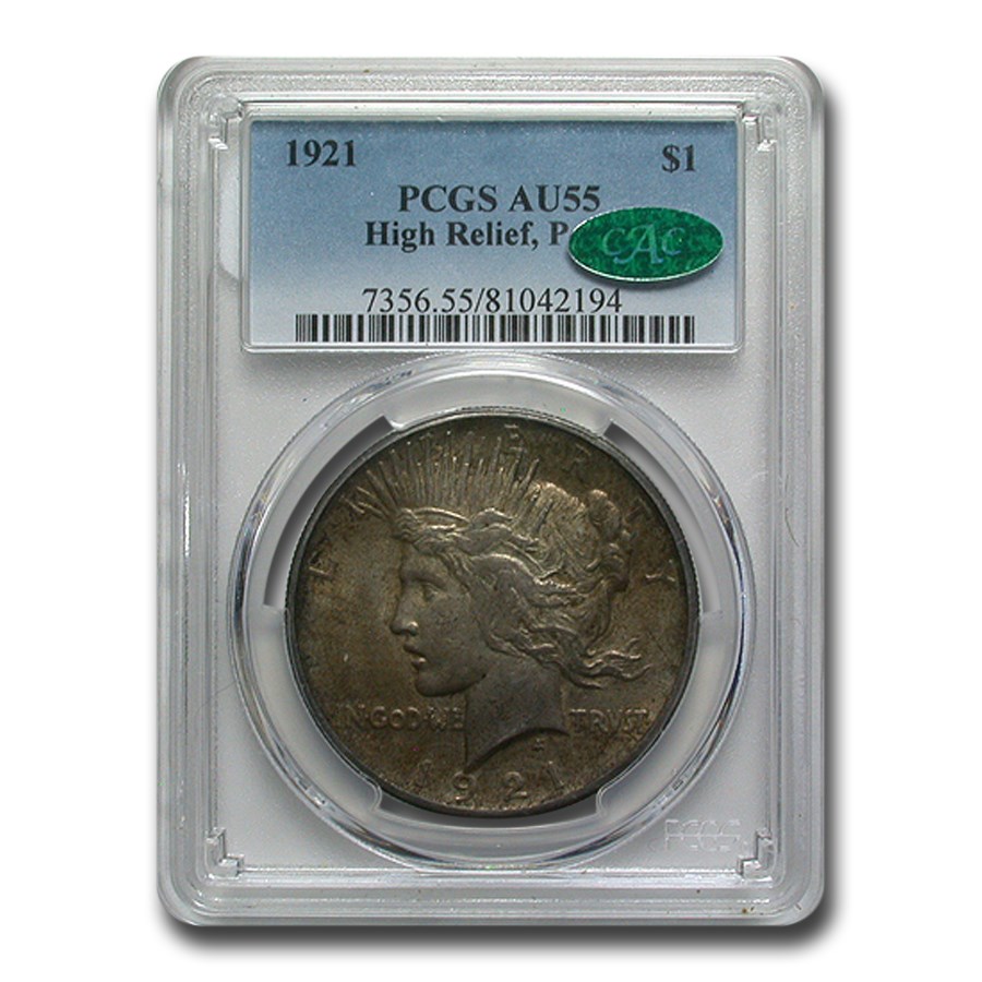 1921 Peace Dollar AU-55 PCGS CAC