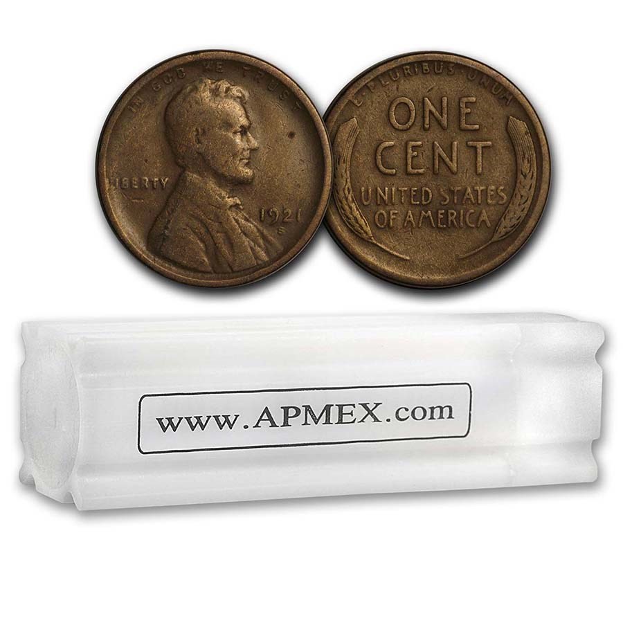 1921-S Lincoln Cent 50-Coin Roll Avg Circ