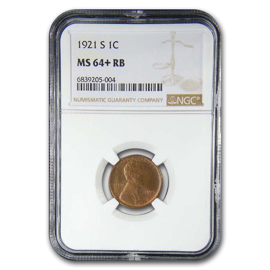 1921-S Lincoln Cent MS-64+ NGC (Red/Brown)