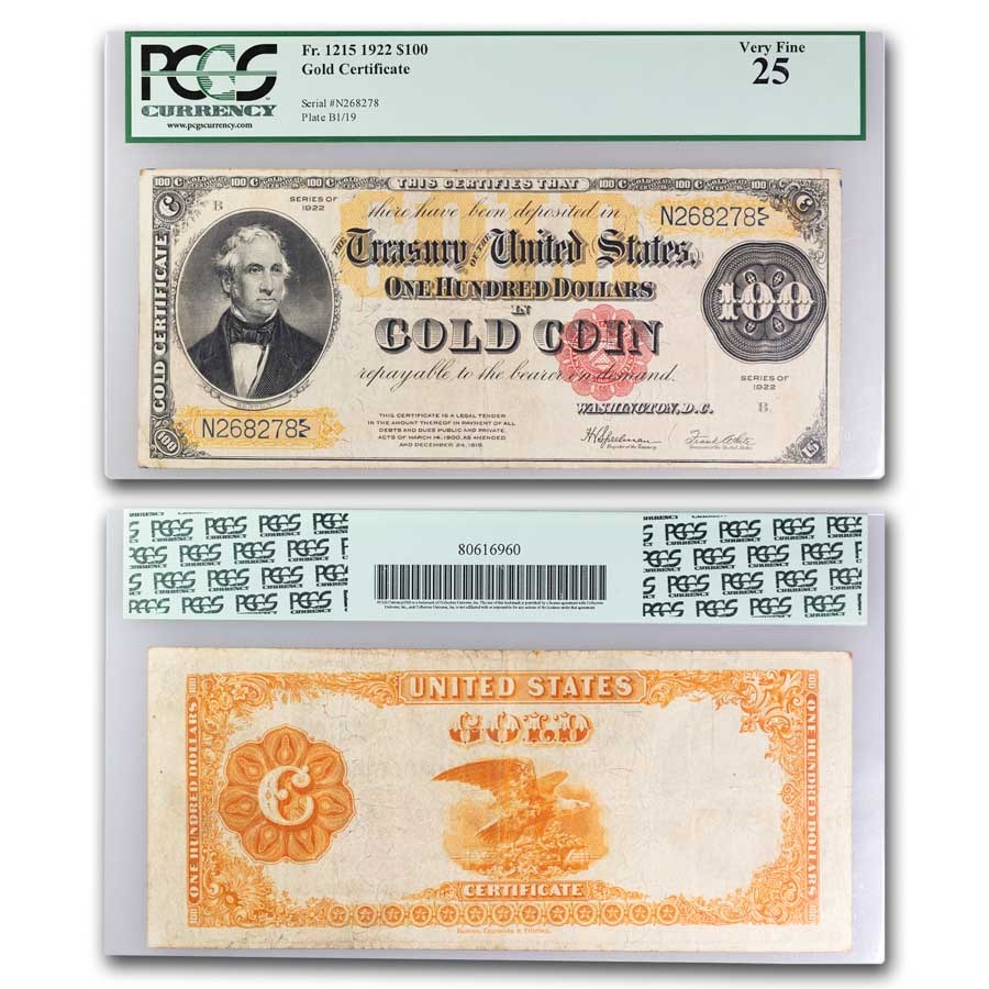 1922 $100 Gold Certificate VF-25 PCGS (Fr#1215)