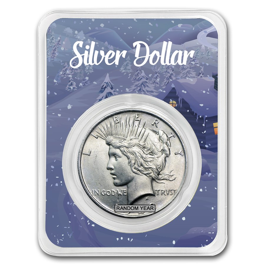 1922-1935 Peace Silver Dollar BU - w/Happy Holidays Card