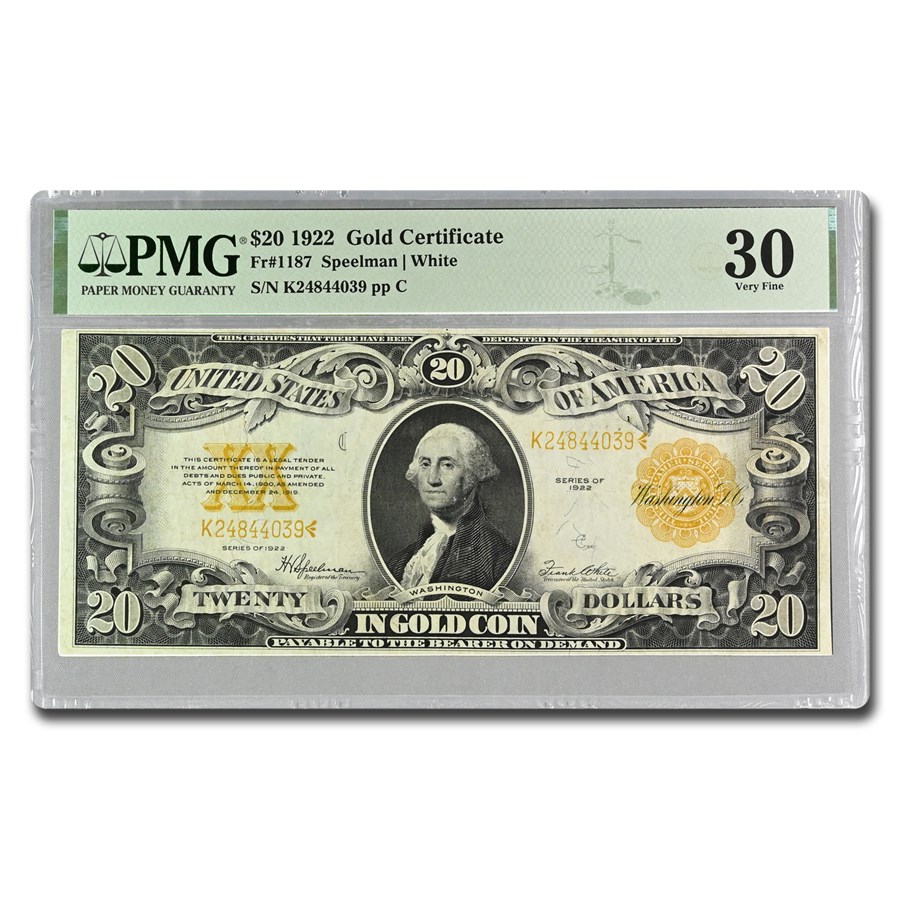 Buy 1922 $20 Gold Certificate VF 30 PMG (Fr#1187) APMEX