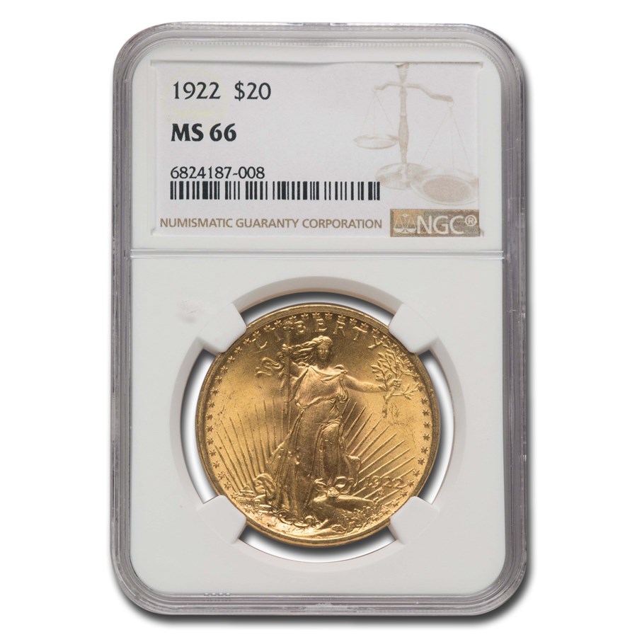 1922 $20 Saint-Gaudens Gold Double Eagle MS-66 NGC