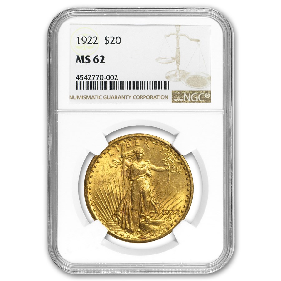 1922 $20 St Gaudens Gold Double Eagle MS-62 NGC