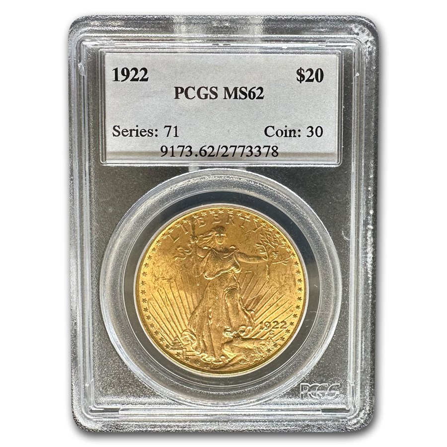 1922 $20 St Gaudens Gold Double Eagle MS-62 PCGS