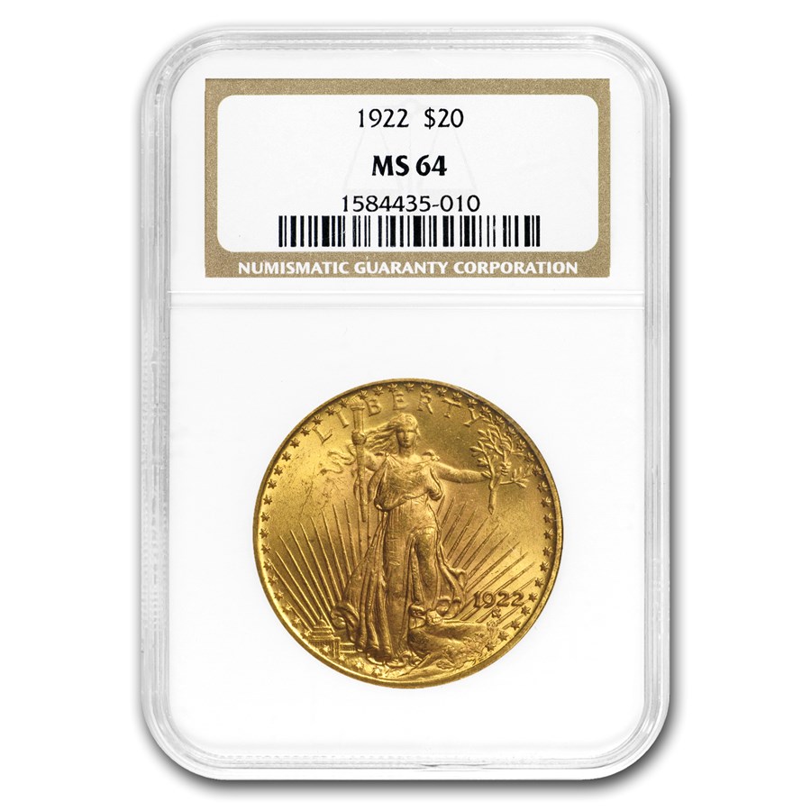 1922 $20 St Gaudens Gold Double Eagle MS-64 NGC