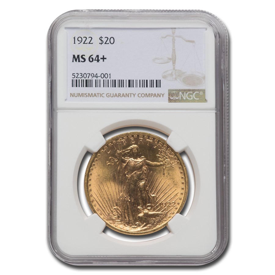 1922 $20 St Gaudens Gold Double Eagle MS-64+ NGC