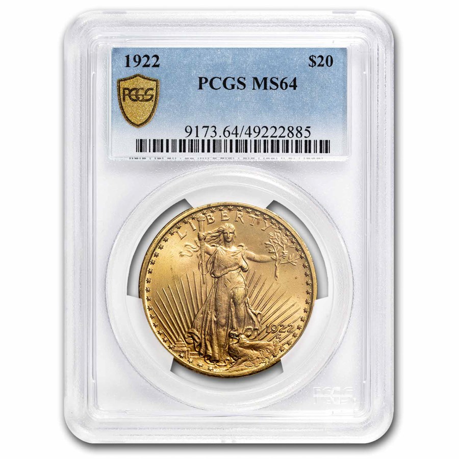 1922 $20 St Gaudens Gold Double Eagle MS-64 PCGS