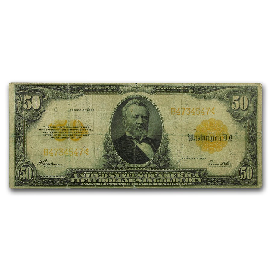 1922 $50 Gold Certificate VG/Fine (Fr#1200)