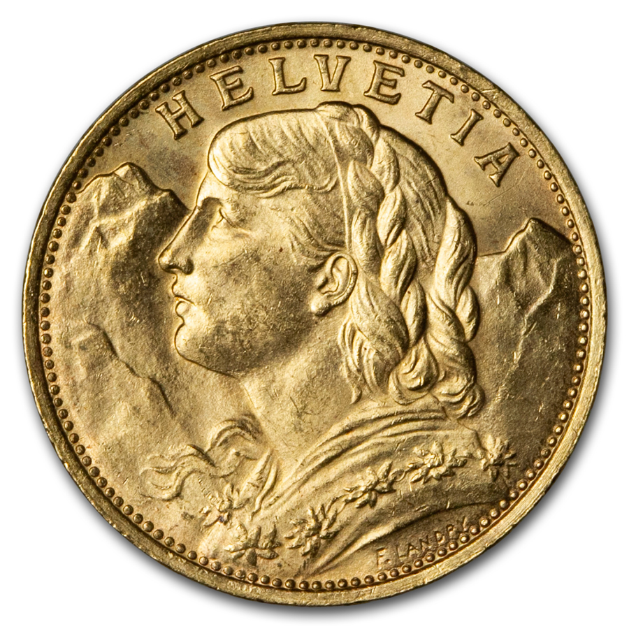 Buy 1922-B Swiss Gold 20 Francs Helvetia BU | APMEX