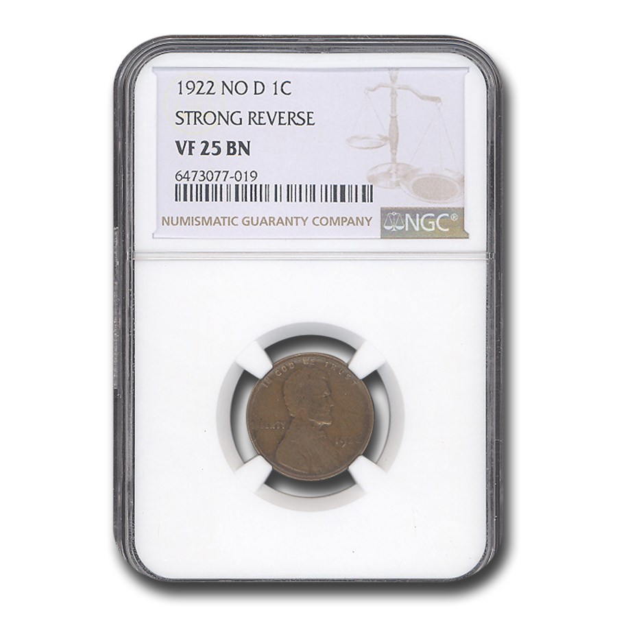 1922-D Lincoln Cent VF-25 NGC (No D, Strong Reverse)