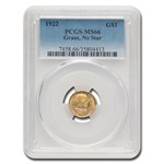 1922 Gold $1.00 Grant No Star MS-66 PCGS