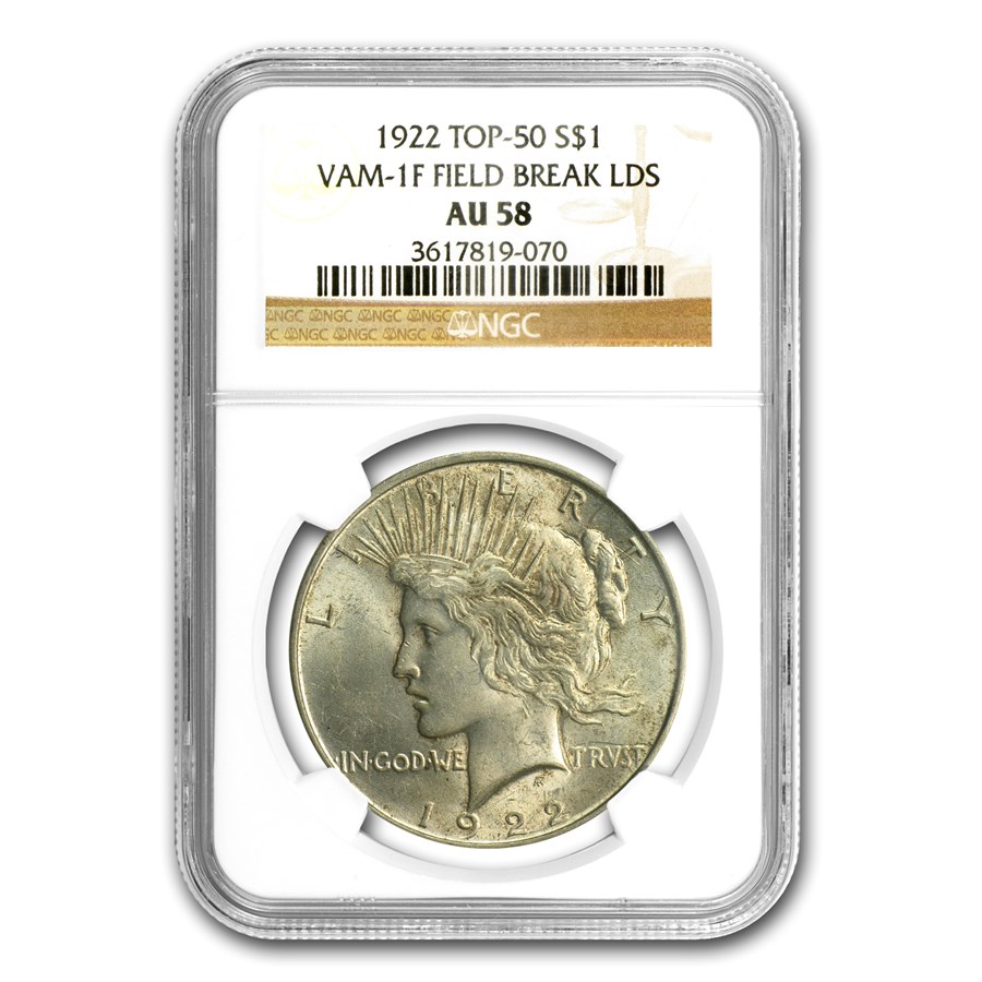 Buy 1922 Peace Dollar AU-58 NGC (VAM-1F LDS Field Die Break, Top-50 ...