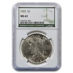 1922 Peace Dollar MS-63 NGC (Green Label)